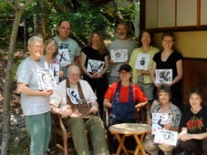 Co-leaders; Inryu Ponce-Barger and Dairyu Michael Wenger Roshi with retreat participants at Tassajara Zen Mountain Center following the Zen, Yoga and Brush Painting retreat